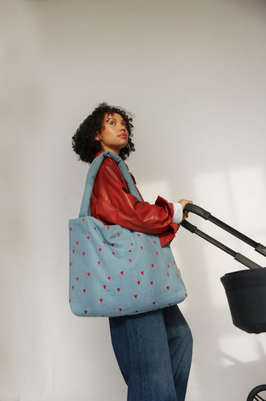 STUDIO NOOS - Denim MOM BAG | Blue Hearts 1