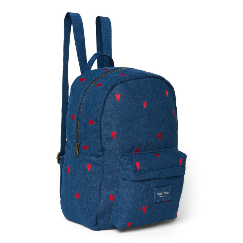 STUDIO NOOS - Denim Midi BACKPACK - batôžtek s predným vreckom | Dark Blue Red Hearts 1