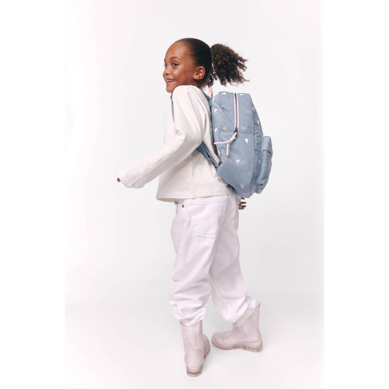 STUDIO NOOS - Denim Midi BACKPACK - batôžtek s predným vreckom | Hearts Light Blue Hearts 4