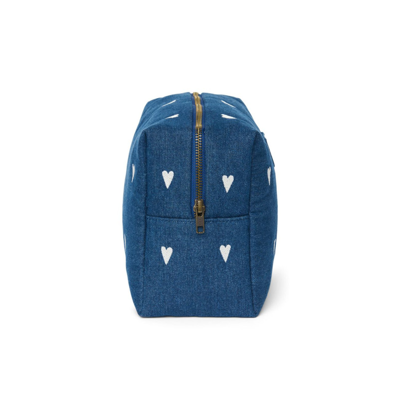 STUDIO NOOS - Denim Toiletry - toaletná taštička | Hearts Dark Blue White Hearts 2