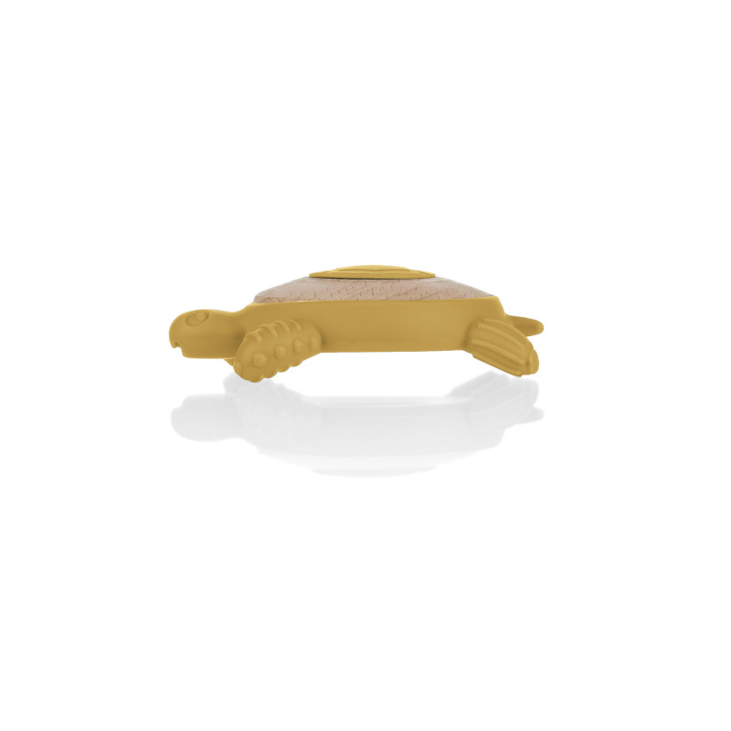 Silikónové drevené hryzátko Turtle, Mustard Yellow 7