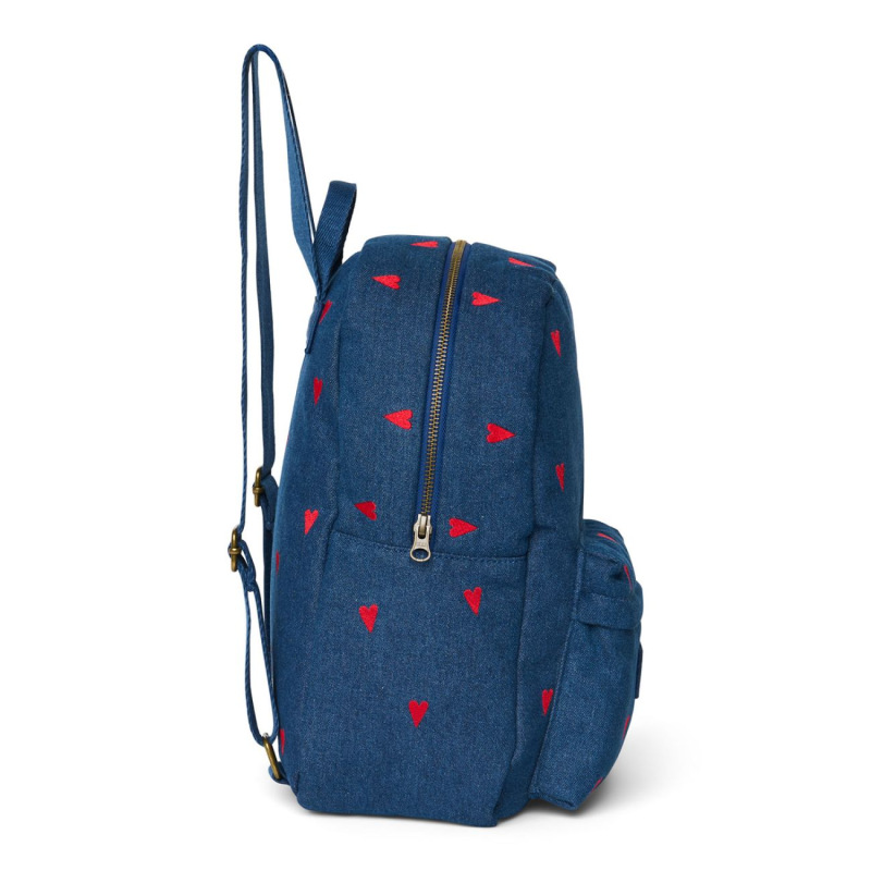 STUDIO NOOS - Denim Midi BACKPACK - batôžtek s predným vreckom | Dark Blue Red Hearts 2