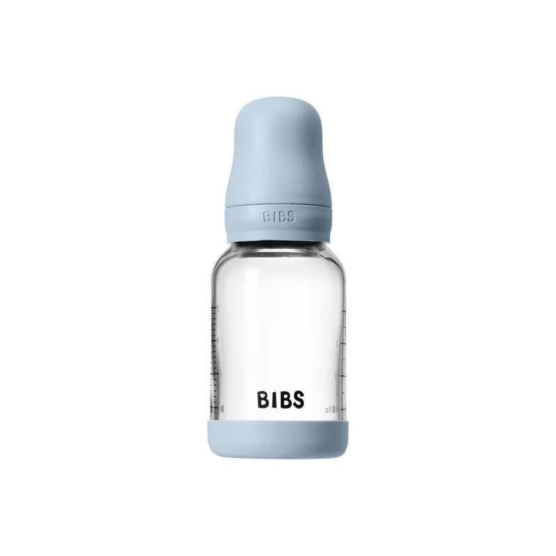 BIBS Antikoliková sklenená fľaša so silikónovým cumlíkom 120ml, Baby Blue 1