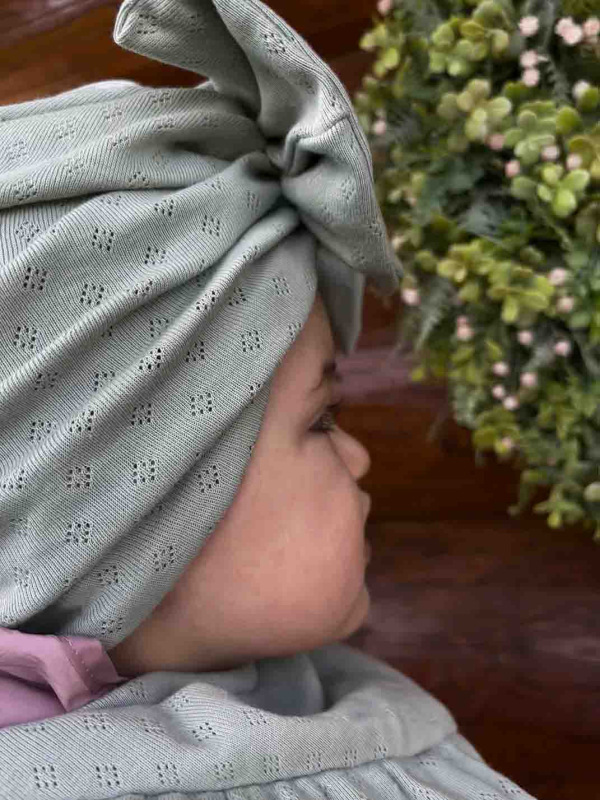 Detská čiapka / Turban s Mašľou, MOSS GREEN 1