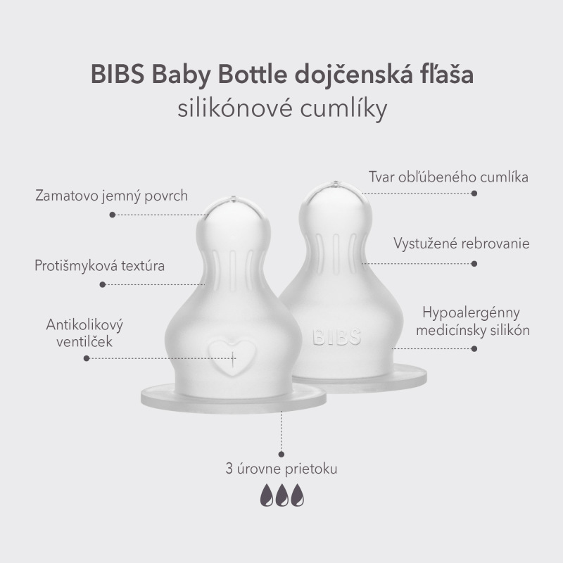 BIBS Silikónové cumlíky na fľašu 2ks, pomalý prietok 2