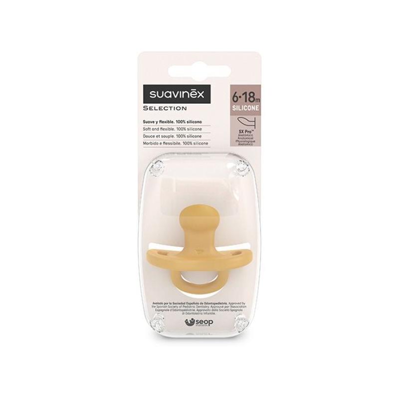 SUAVINEX | Cumlík anatomický SILIKÓN 6-18m SX PRO - COLOUR ESSENCE - okrové 2