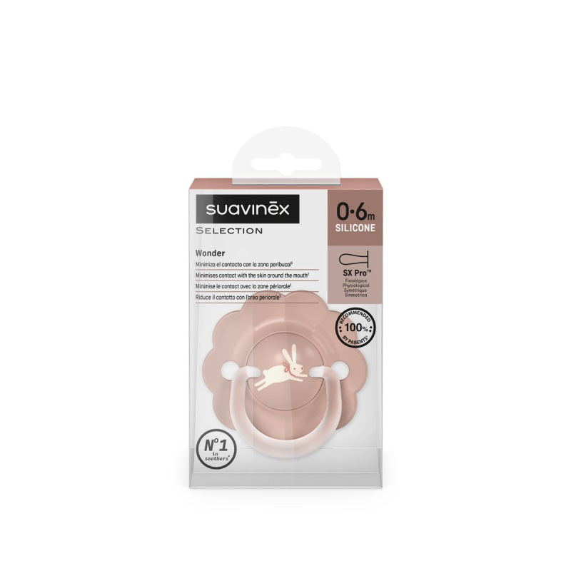 SUAVINEX | Cumlík SX PRO fyziologický WONDERLAND NEW 0/6M - tmavoružový králik 4