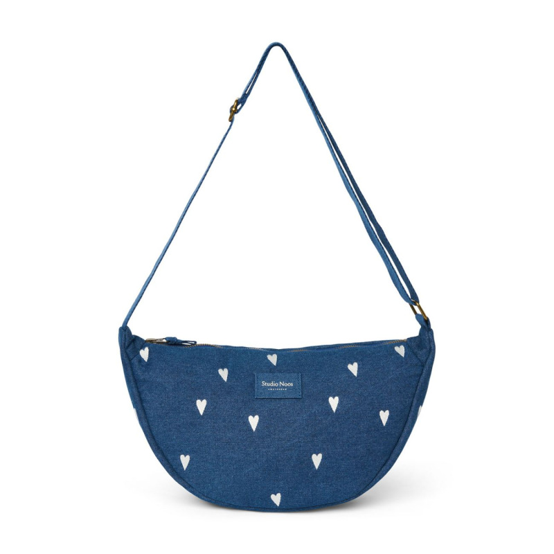 STUDIO NOOS - Denim Adult FANNY kabelka | Hearts Dark Blue White Hearts