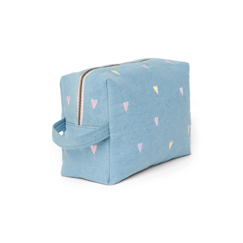STUDIO NOOS - Denim Toiletry - toaletná taštička | Hearts Light Blue Hearts 1