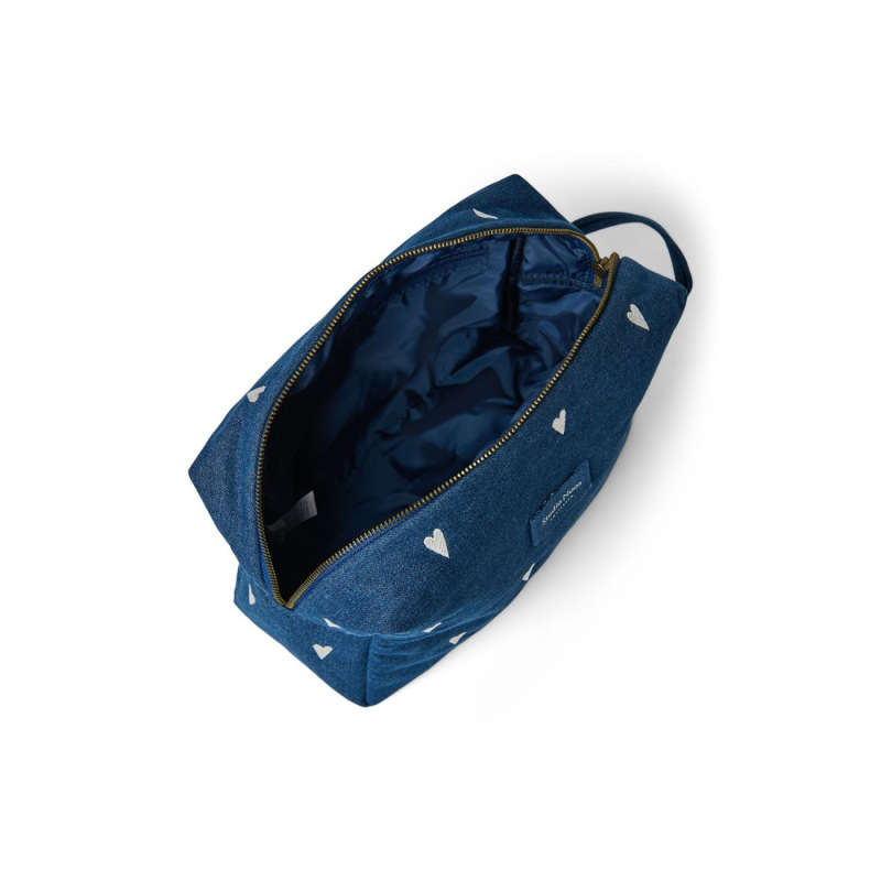STUDIO NOOS - Denim Toiletry - toaletná taštička | Hearts Dark Blue White Hearts 3