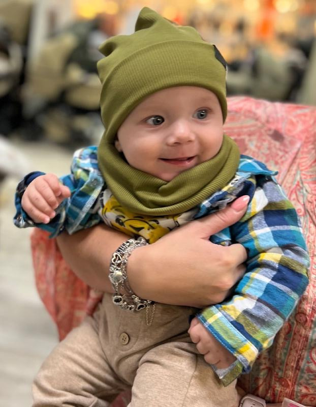 Detský nákrčník rebrovaná bavlna - OLIVOVÁ 3