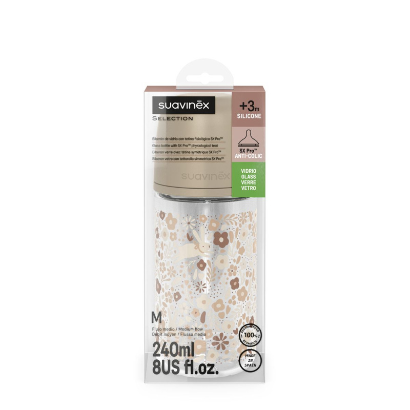 SUAVINEX | Fľaša sklo WONDERLAND NEW 240 ml fyziologická SX PRO +3 MF - krémový kvet 4