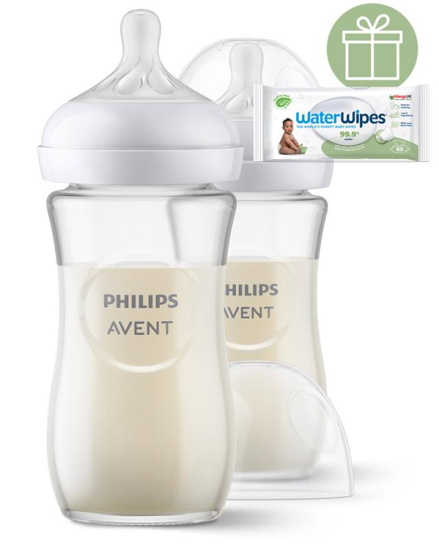 Philips AVENT Fľaša Natural Response sklenená 240 ml, 1m+ 2 ks+WW Soapberry 60ks