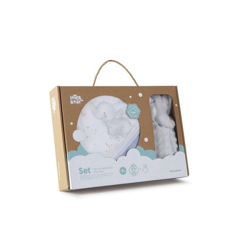 INTERBABY | SET - OSUŠKA froté 100x100 SLONÍK + PRÍTULKA - modrá