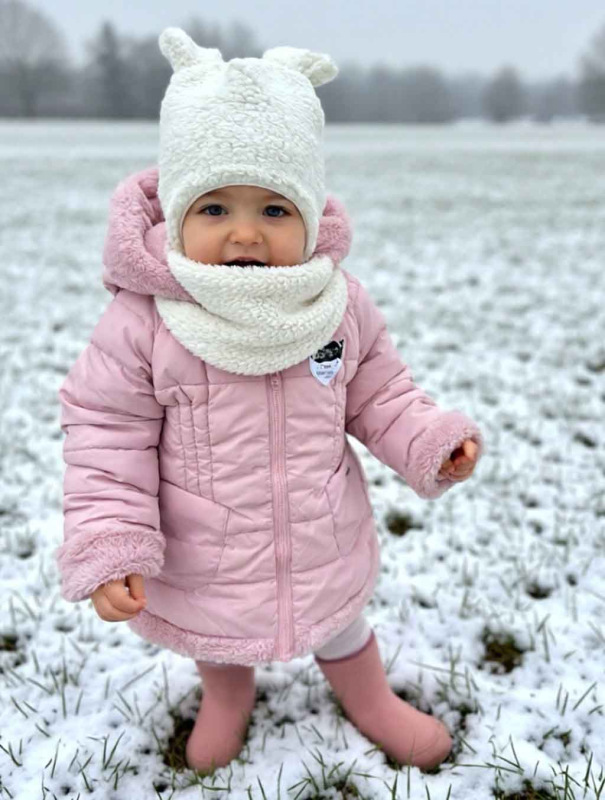 Zimná detská čiapka na šnúrky Teddy - SMOTANOVÁ 1