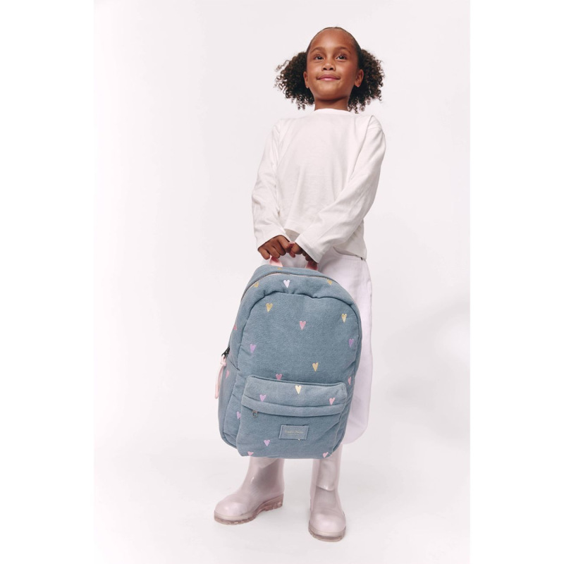STUDIO NOOS - Denim Midi BACKPACK - batôžtek s predným vreckom | Hearts Light Blue Hearts 5