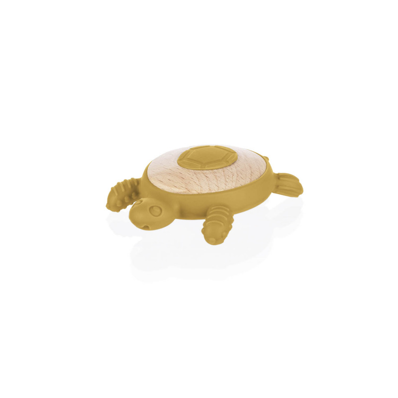 Silikónové drevené hryzátko Turtle, Mustard Yellow 5