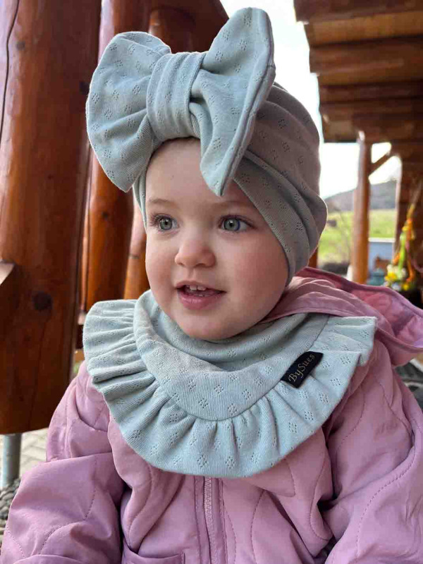 Detská čiapka / Turban s Mašľou, MOSS GREEN 5