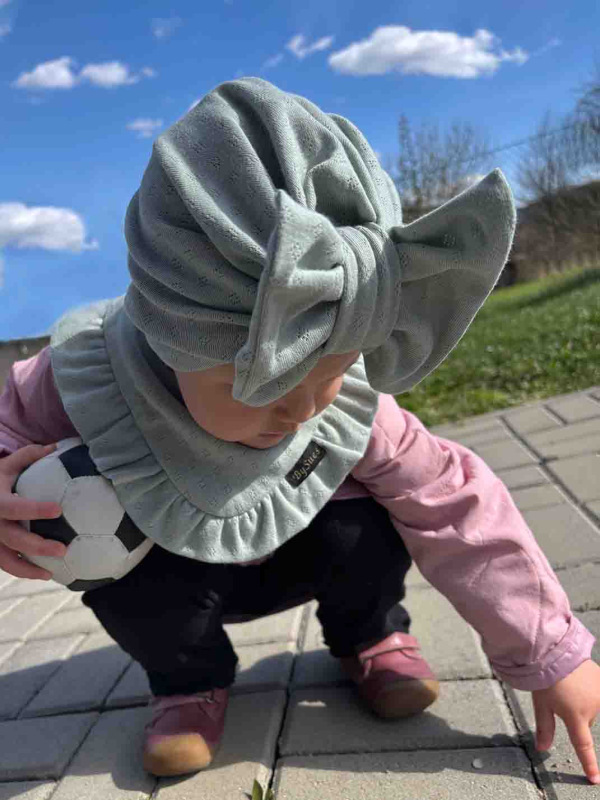 Detská čiapka / Turban s Mašľou, MOSS GREEN 3