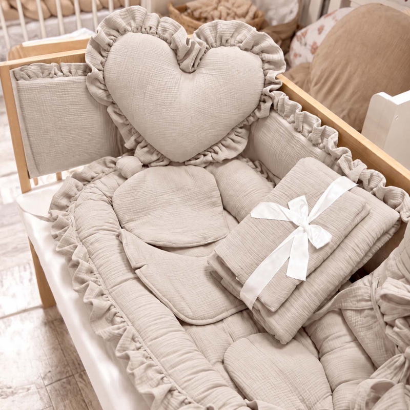 Set do postieľky s volánom, mušelín SILVER BEIGE 3