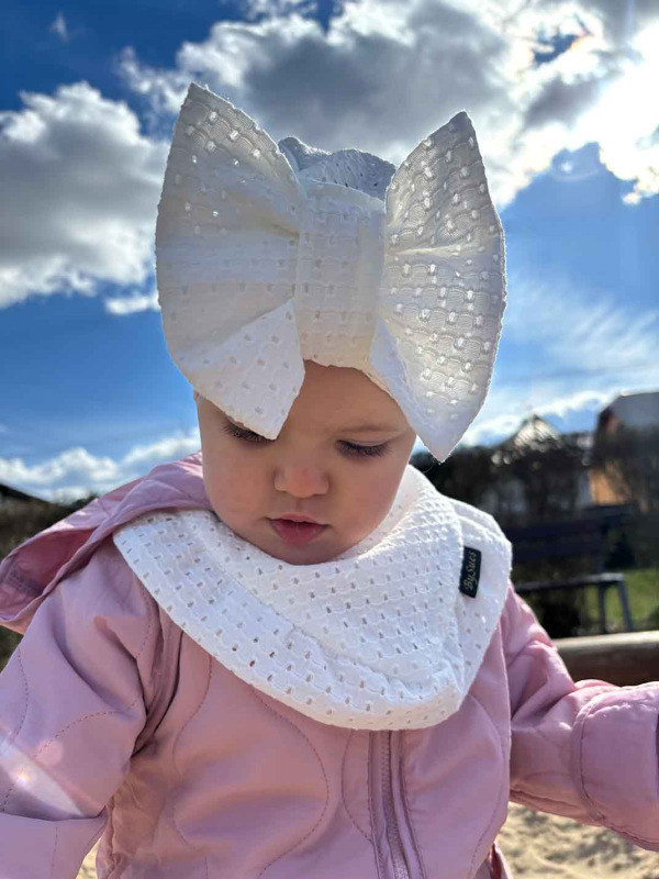 Detská čiapka / Turban s Mašľou, madeira BIELA