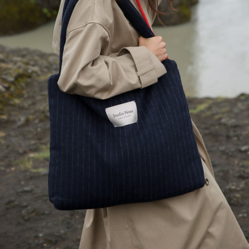 STUDIO NOOS - Flannel Chalkstripe DIAPER BAG | Dark Blue