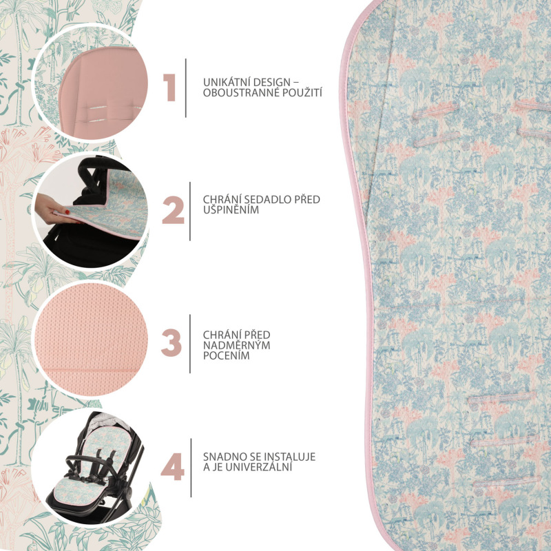 Priedušná Podložka do kočíka Breeze, Jungle Pink 2