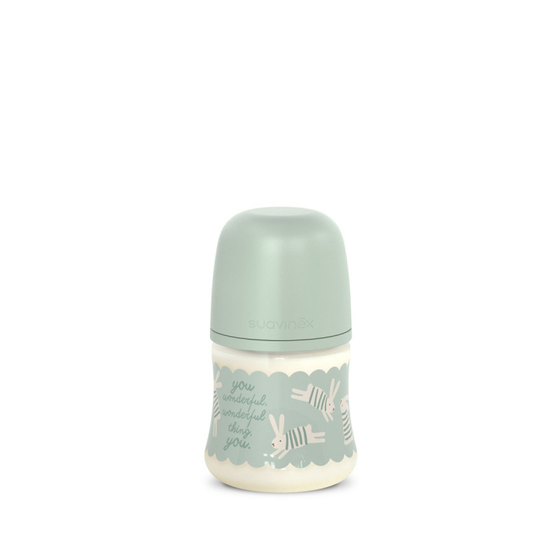 SUAVINEX | Dojčenská fľaša WONDERLAND NEW 150ml FYZIOL PRŮTOK S - zelený králik