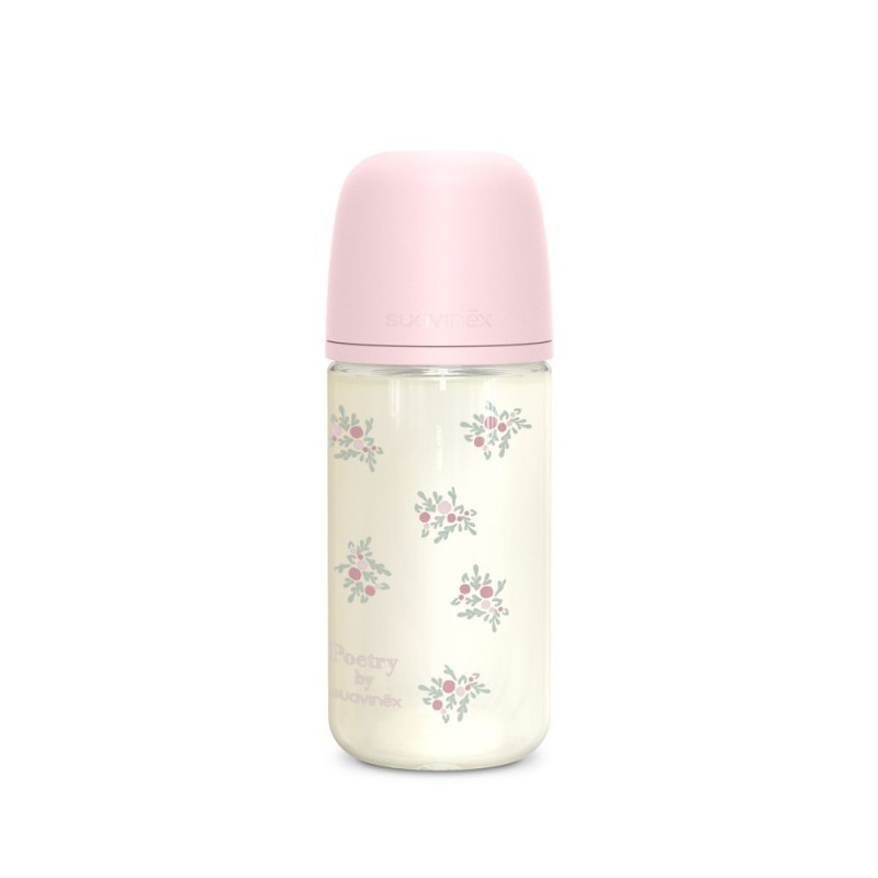 SUAVINEX | Fľaša sklo POETRY 240 ml fyziologická SX PRO +3 MF - ružová