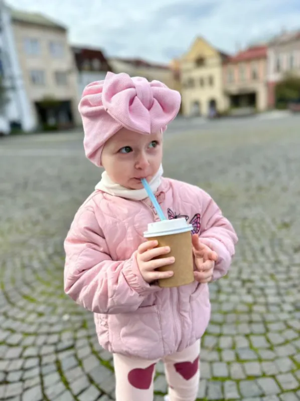 Detská čiapka s Mašličkou Bavlna rebro - BABY PINK