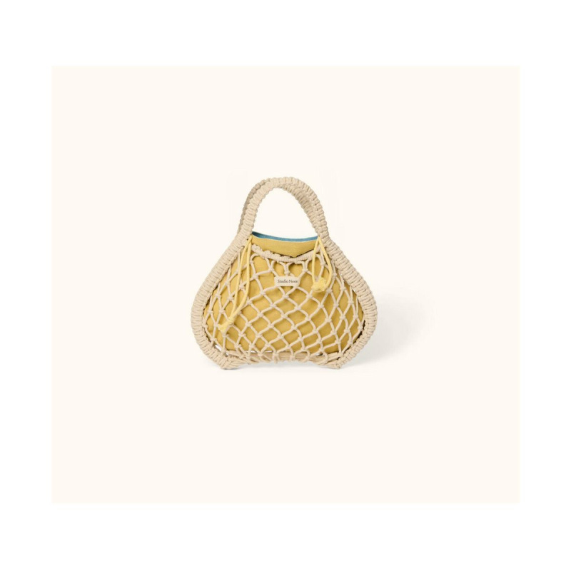 STUDIO NOOS - MACRAME MINI HAND BAG | síťka Natural & vnitřní taška Blue Yellow