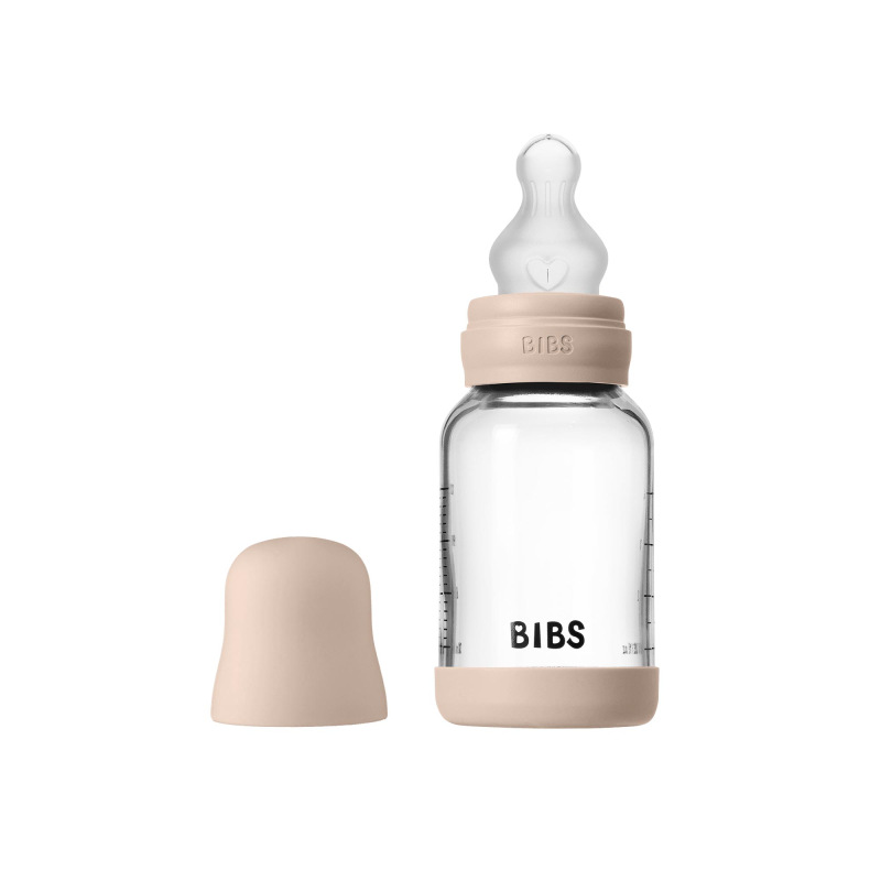BIBS Antikoliková sklenená fľaša so silikónovým cumlíkom 120ml, Blush