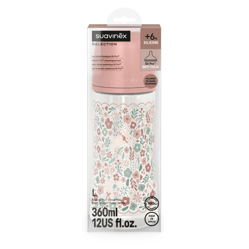 SUAVINEX | Dojčenská fľaša WONDERLAND NEW 360ml FYZIOL PRŮTOK L - ružový kvet 4