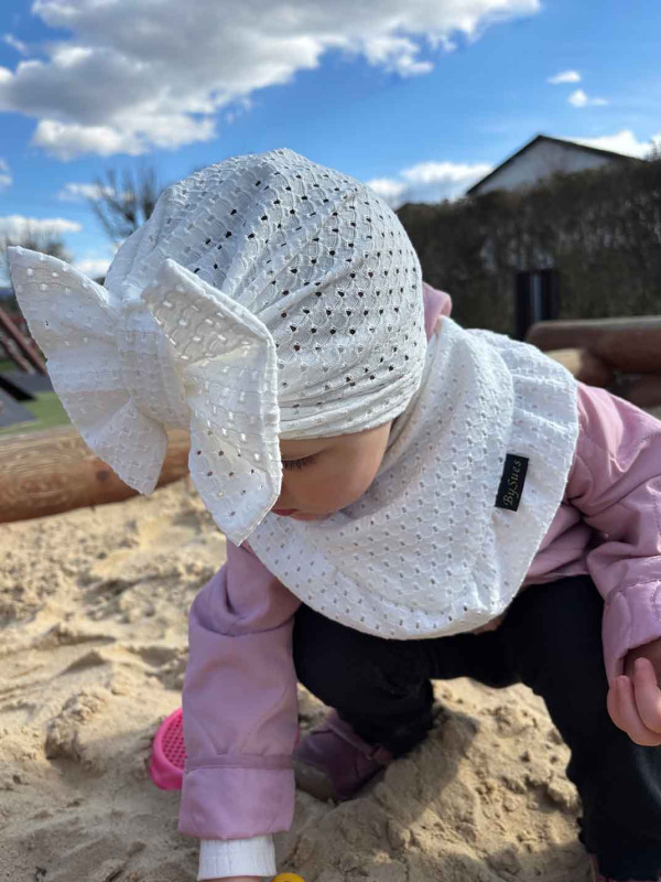 Detská čiapka / Turban s Mašľou, madeira BIELA 7