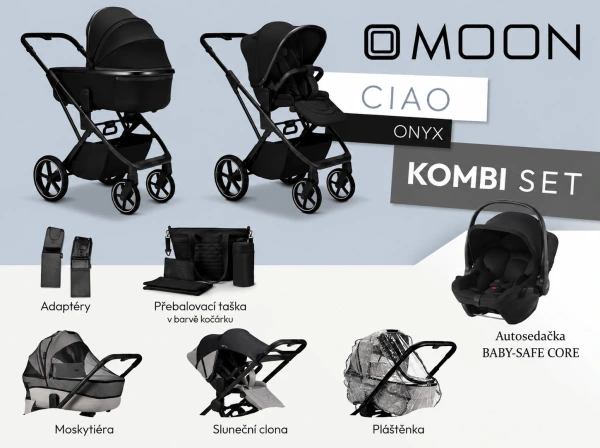 Kočík od narodenia Moon CIAO KOMBI set - Onyx + držiak na nápoj ako DARČEK