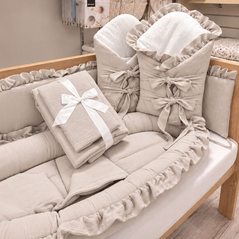 Set do postieľky s volánom, mušelín SILVER BEIGE 5