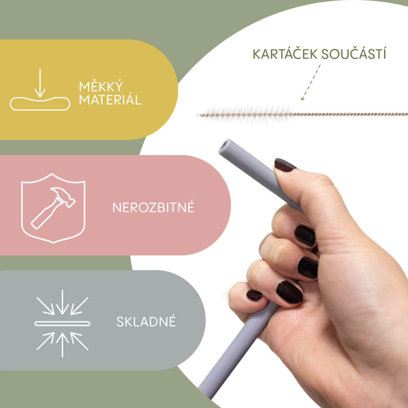 Silikonové brčko 4ks, Dove Grey 3