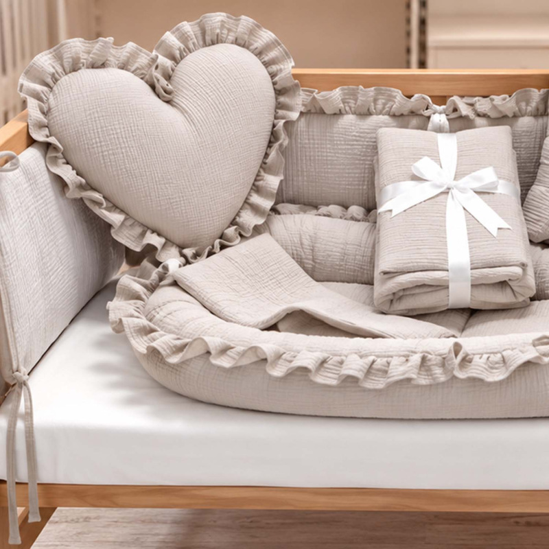 Set do postieľky s volánom, mušelín SILVER BEIGE 1