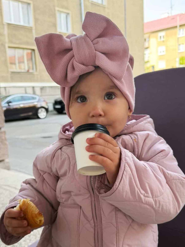 Detský turban s Mašličkou Bavlna rebro - PUDROVÁ.
