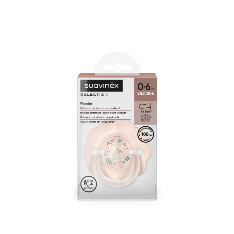 SUAVINEX | Cumlík SX PRO fyziologický WONDERLAND NEW 0/6M - svetloružový králik 4