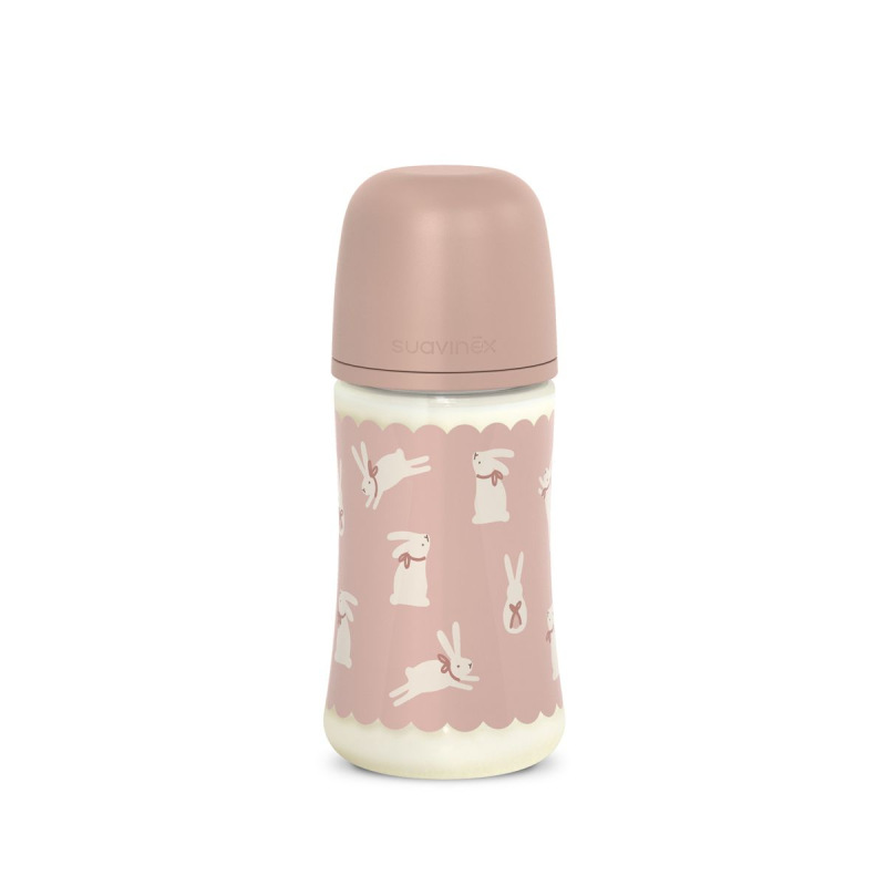 SUAVINEX | Dojčenská fľaša WONDERLAND NEW 270ml FYZIOL PRŮTOK M - ružový králik
