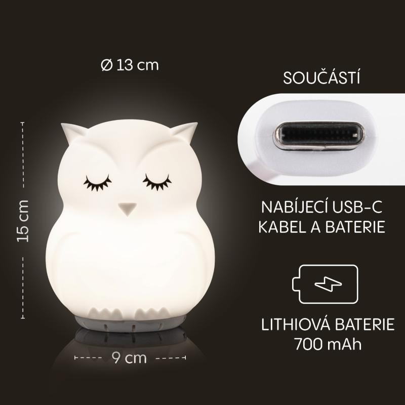 Silikónová nočná LED lampička s hudbou veľkosti L, Owl 8