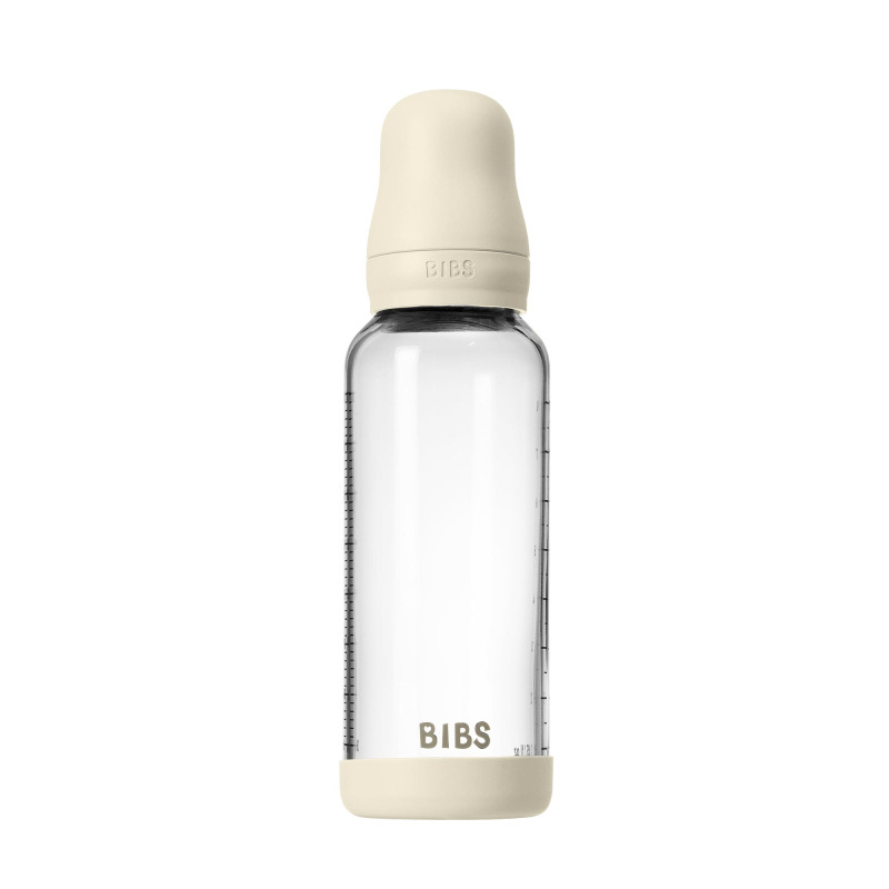 BIBS Antikoliková sklenená fľaša so silikónovým cumlíkom 240ml, Ivory 1