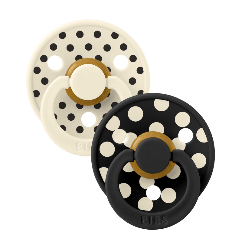 BIBS STUDIO Colour Ivory/Black Polka cumlíky z prírodného kaučuku 2ks, veľkosť 2