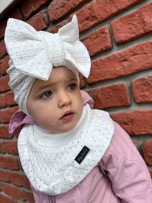 Detská čiapka / Turban s Mašľou, madeira BIELA 3