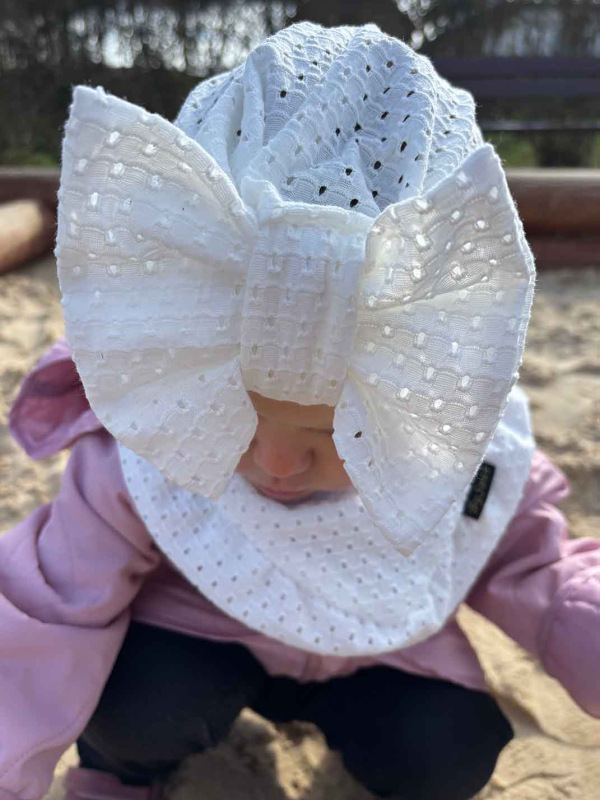 Detská čiapka / Turban s Mašľou, madeira BIELA 6