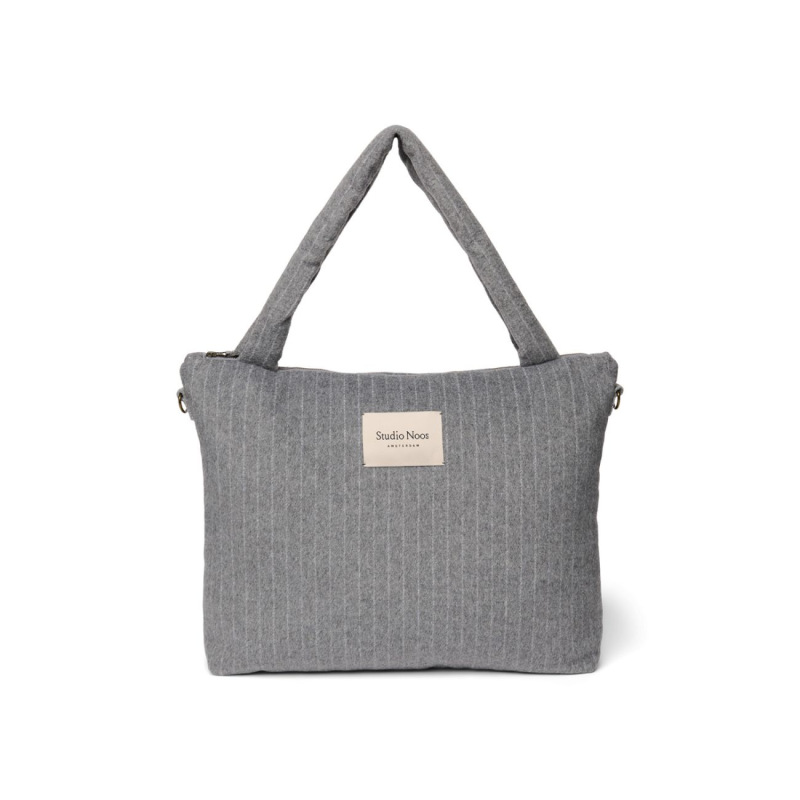 STUDIO NOOS - Flannel Chalkstripe DIAPER BAG | Light Grey