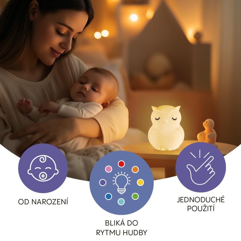 Silikónová nočná LED lampička s hudbou veľkosti L, Owl 1