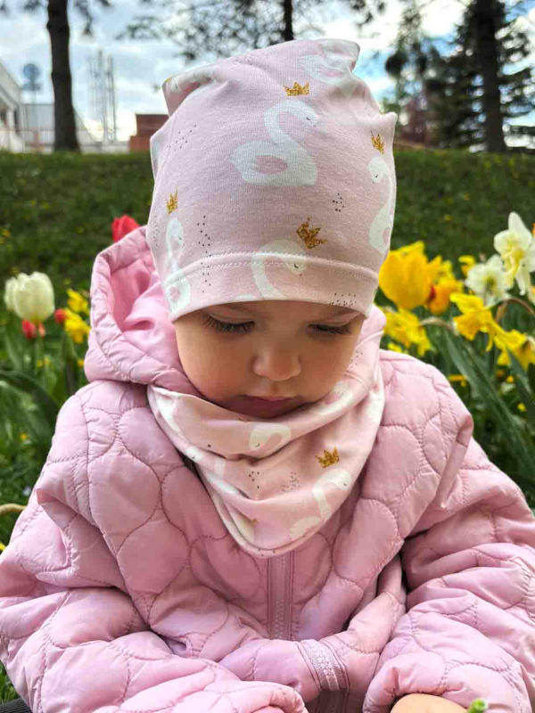 Detský nákrčník bavlna - RUŽOVÉ LABUŤKY 3