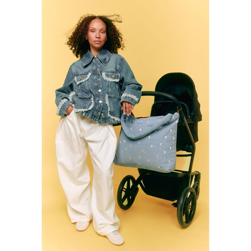 STUDIO NOOS - Denim DIAPER BAG - prebaľovacia taška | Hearts Light Blue Hearts 6